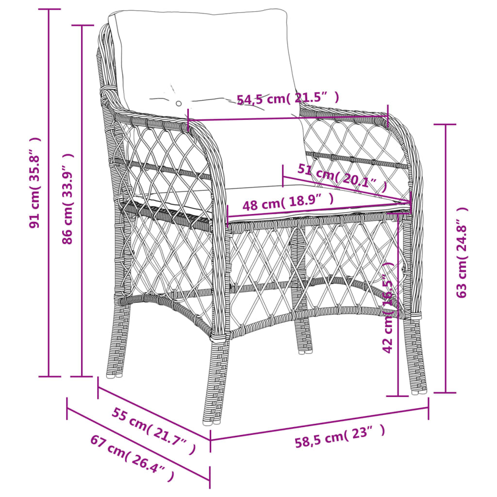 vidaXL Puutarhatuolit tyynyillä 2 kpl ruskea polyrottinki
