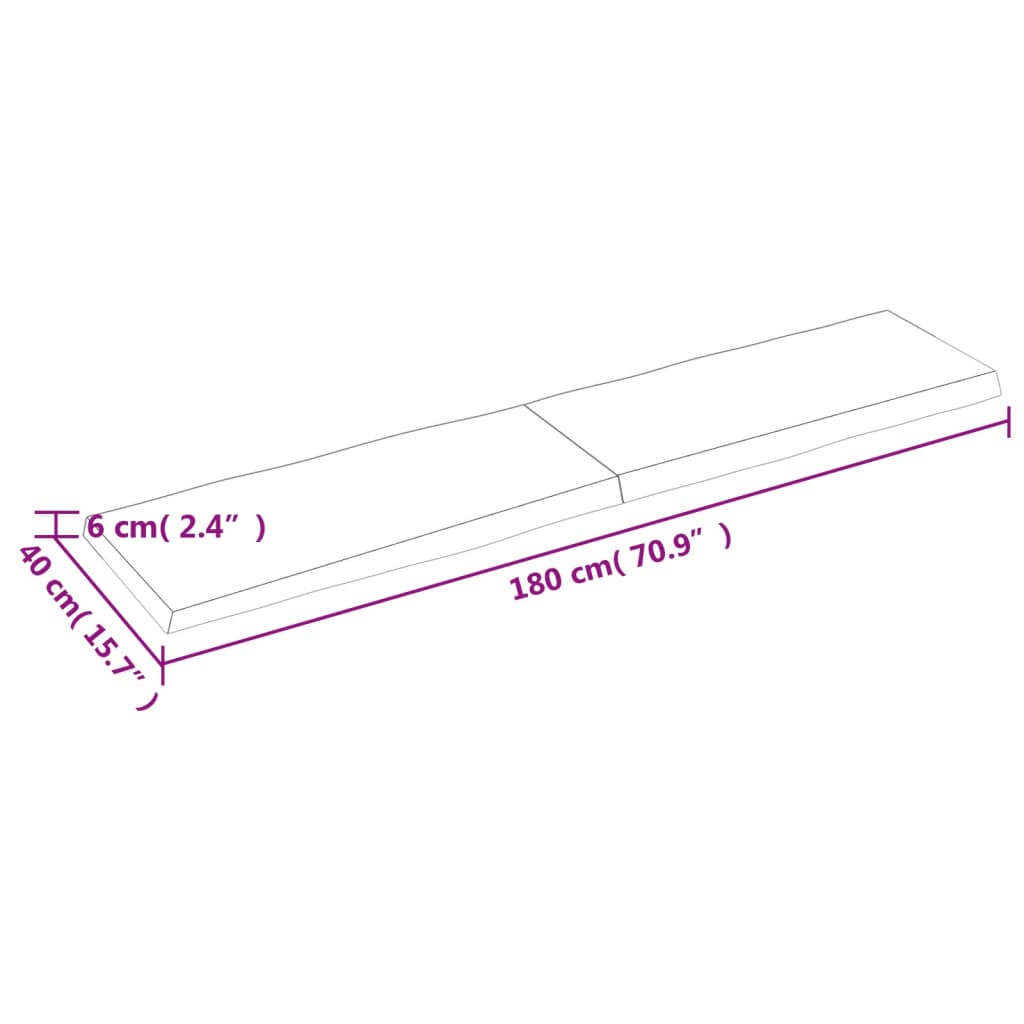 vidaXL Pöytälevy 180x40x(2-6) cm käsittelemätön täysi puu elävä reuna