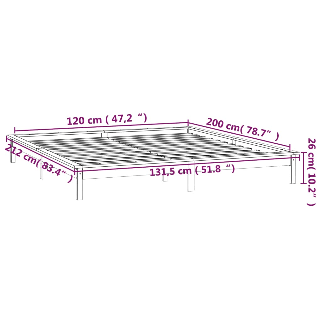 vidaXL Sängynrunko LED-valoilla 120x200 cm täysi puu